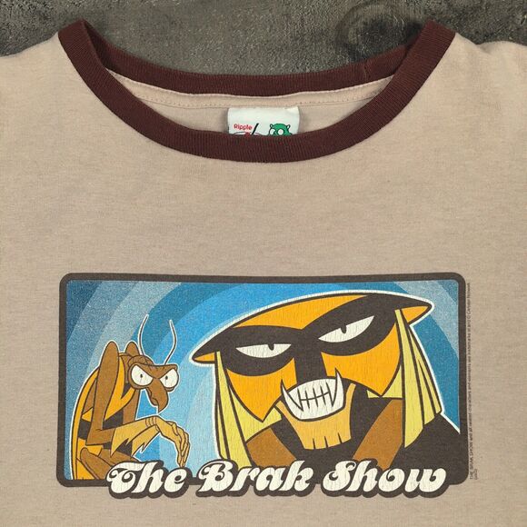 Vintage 2003 The Brak Show Cartoon Graphic Ringer T Shirt Adult Swim Brown Large - Picture 9 of 16
